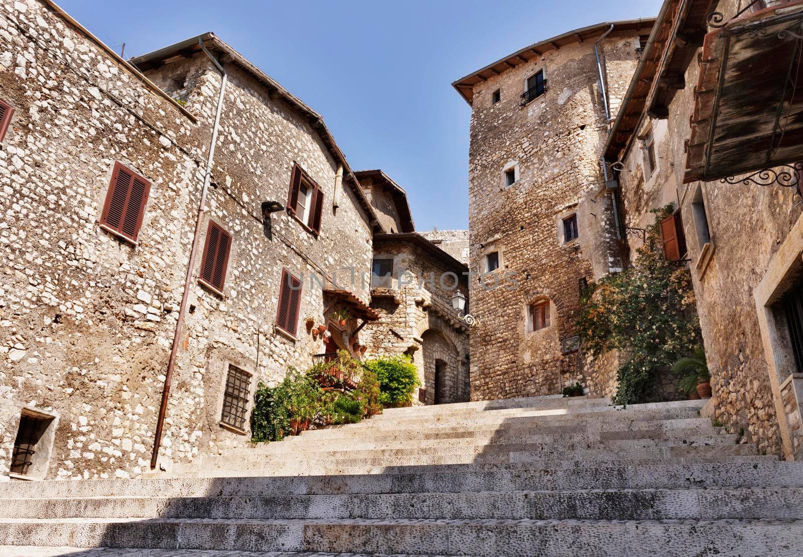 Impressive  staircase  in Sermoneta  , Italy , old medieval town 