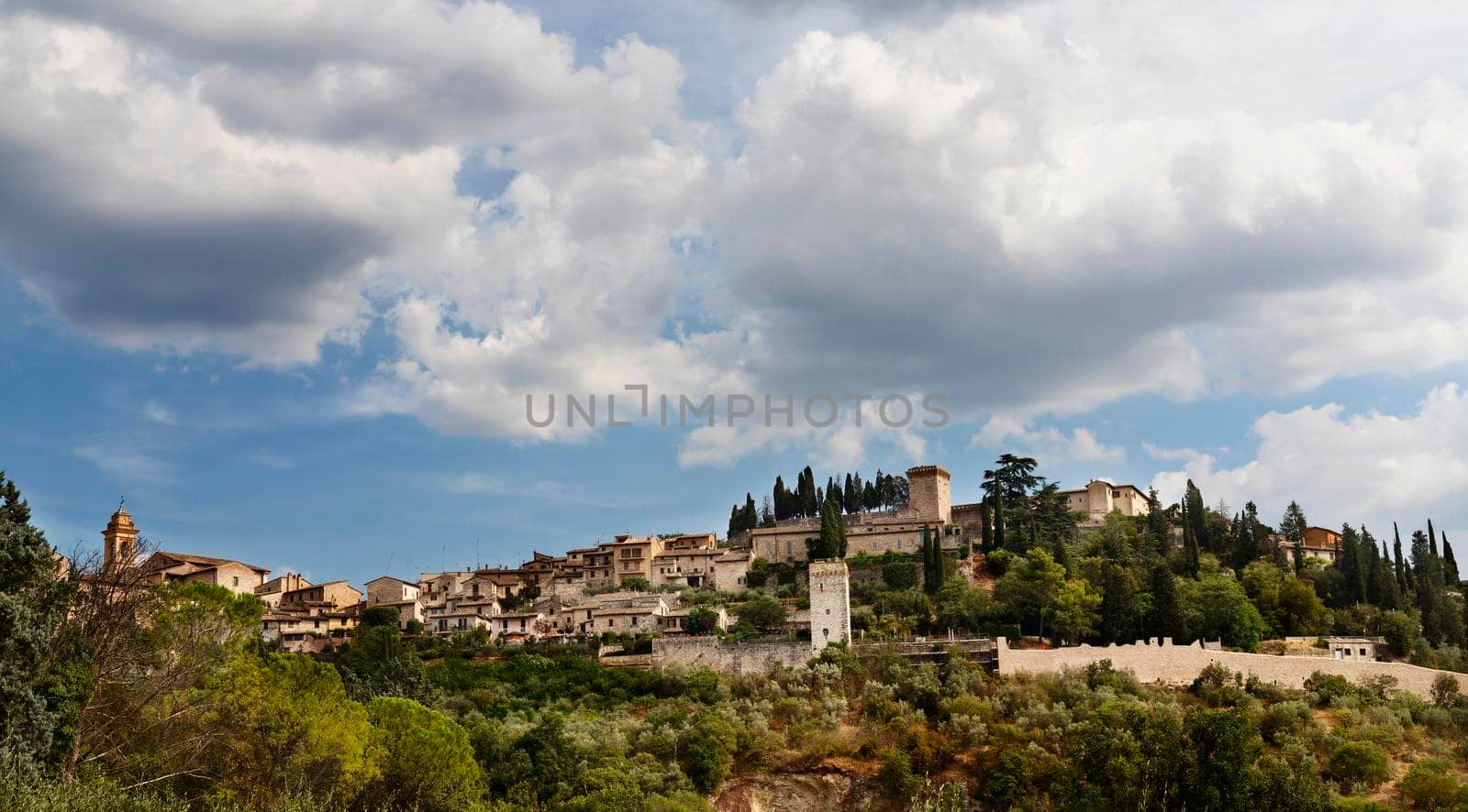 Landscape of Spello in Umbria -italy- on Mt.Subasio , beautiful old medieval walled town