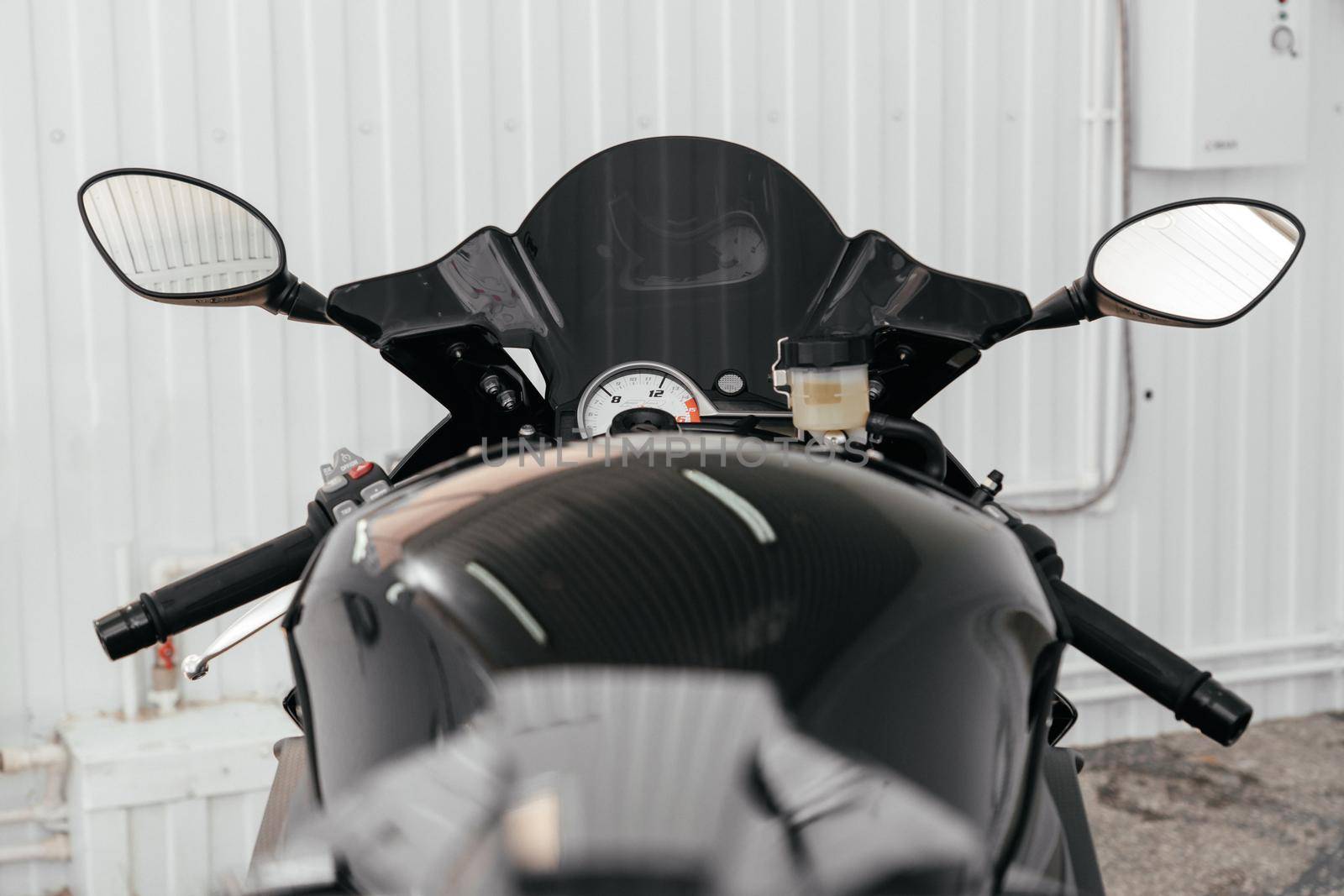 STAVROPOL, RUSSIA - MAY 28, 2020: BMW black sportbike. Modern powerful motorcycle in Stavropol, Russia