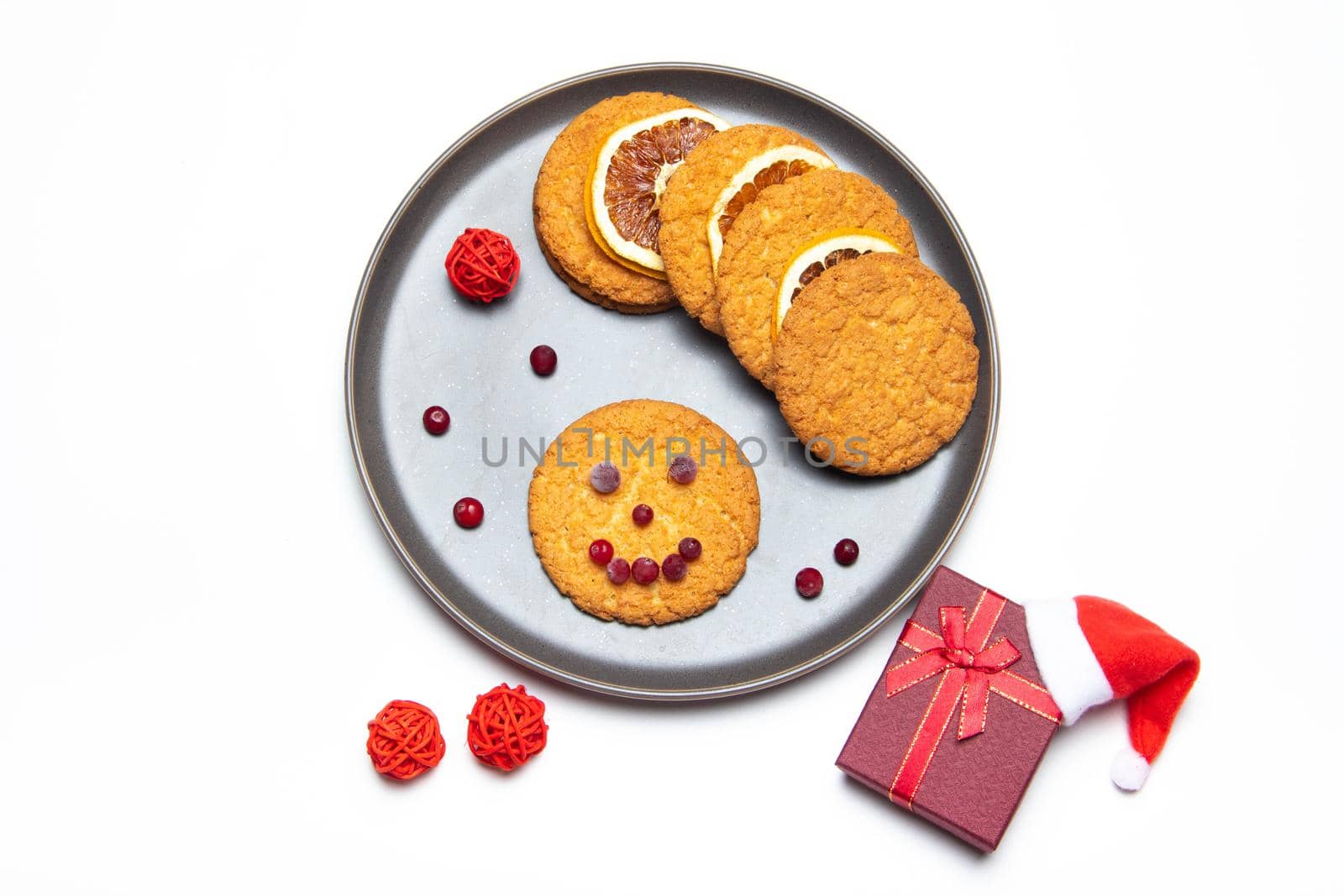 Christmas cookies . Festive food. New Year and Christmas. White background. Copy Space