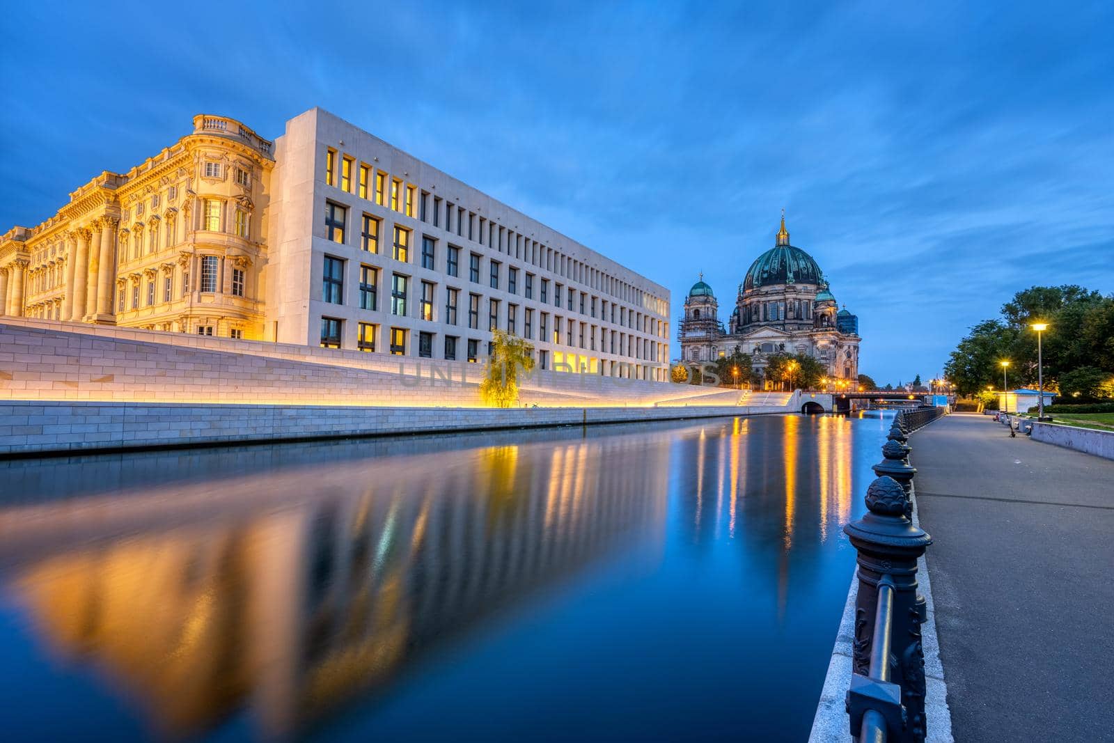 The Berlin Cathedral, the river Spree and the modern backside of the City Palace by elxeneize