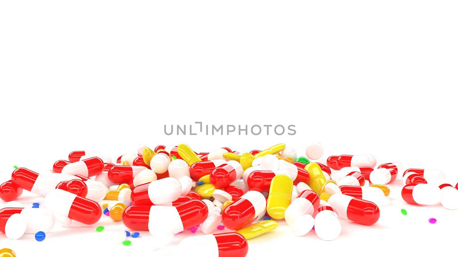 Color pills on white Healthcare concept Medical science 3d render