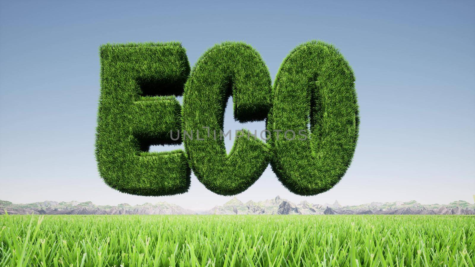 ECO sign grass Green planet Earth globe landscape 3d render
