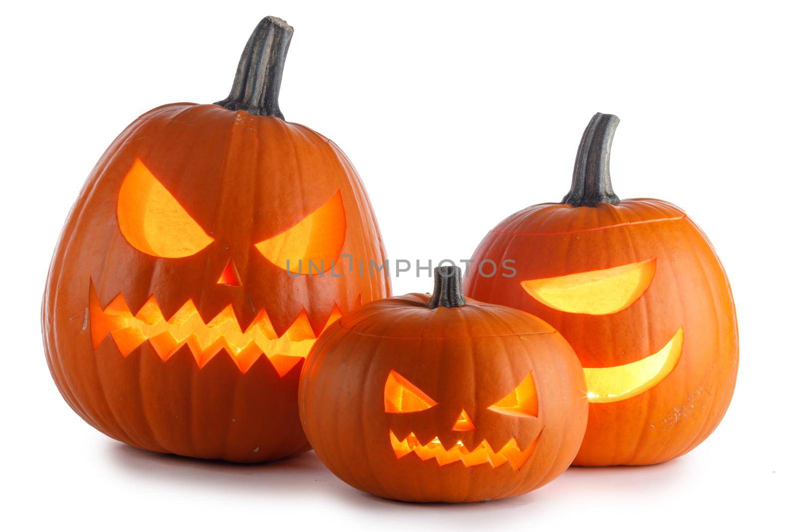 Three Halloween Pumpkins on white by Yellowj