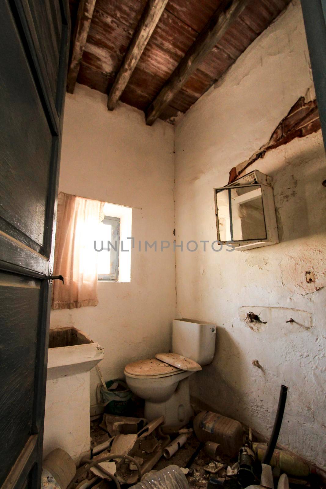 Remains of toilet of abandoned building of the gold mines of Rodalquilar village in Almeria province, Andalusia community, Spain.