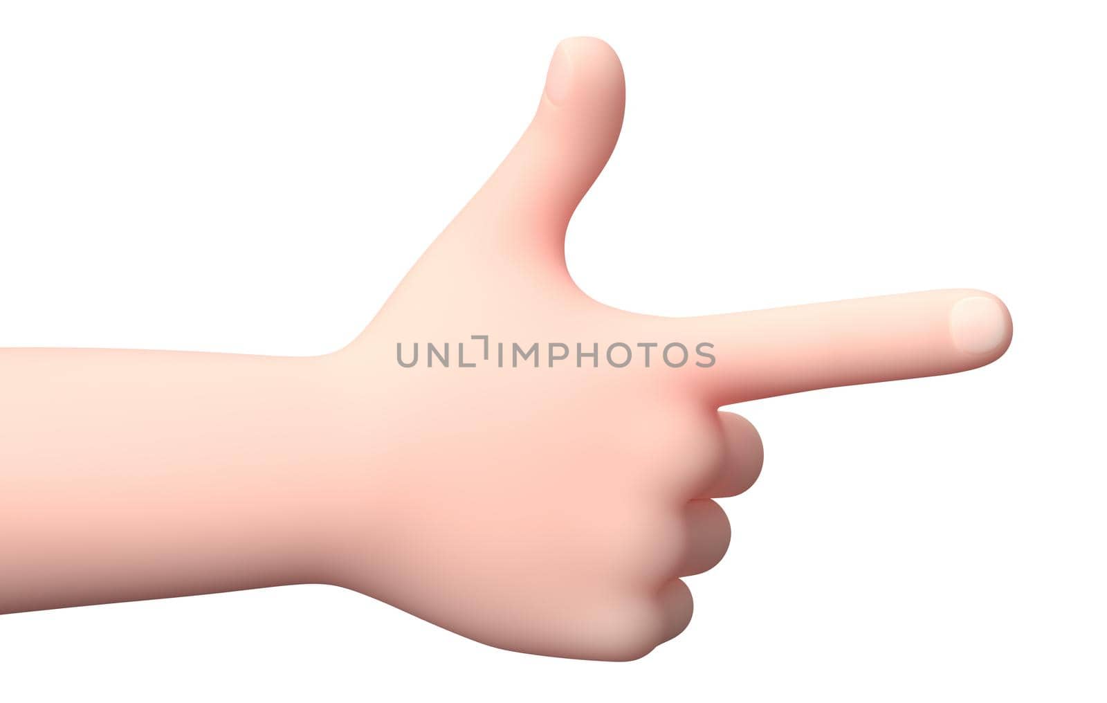Pointing Hand. 3D Cartoon Character. Isolated on White Background 3D Illustration, Indicate Concept