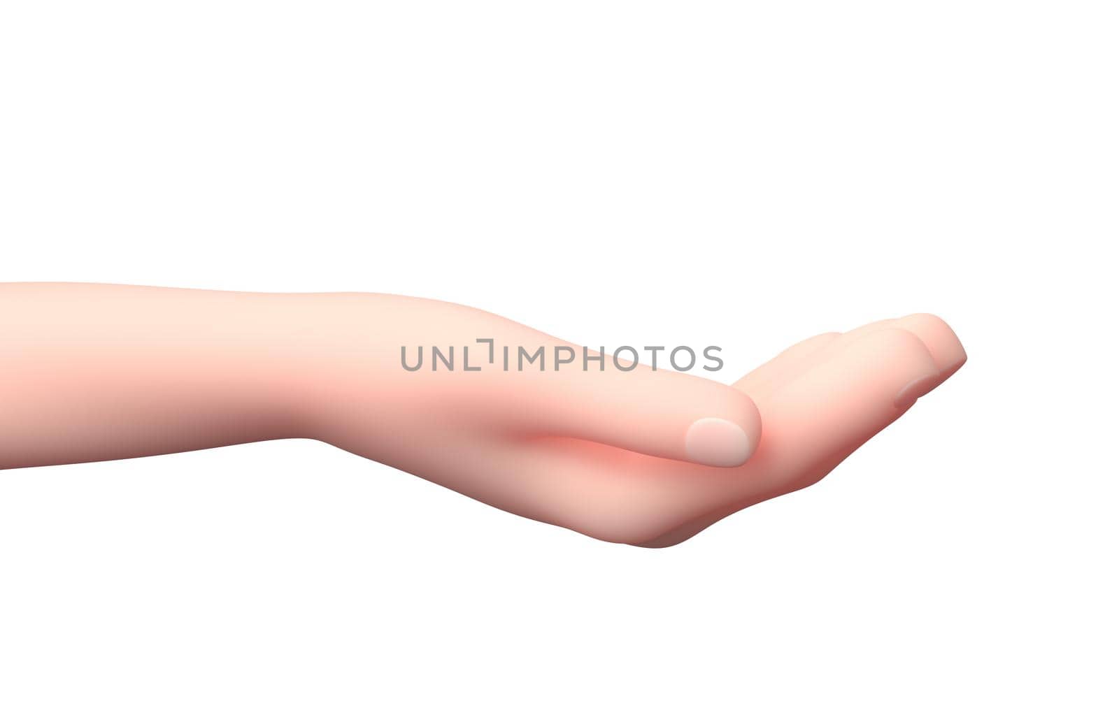 Cupped Hand. 3D Cartoon Character. Isolated on White by make