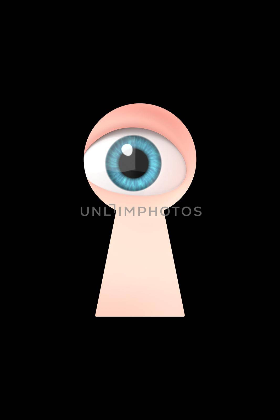 Young Boy Eye Peeking Through a Keyhole . 3D Cartoon Character. by make