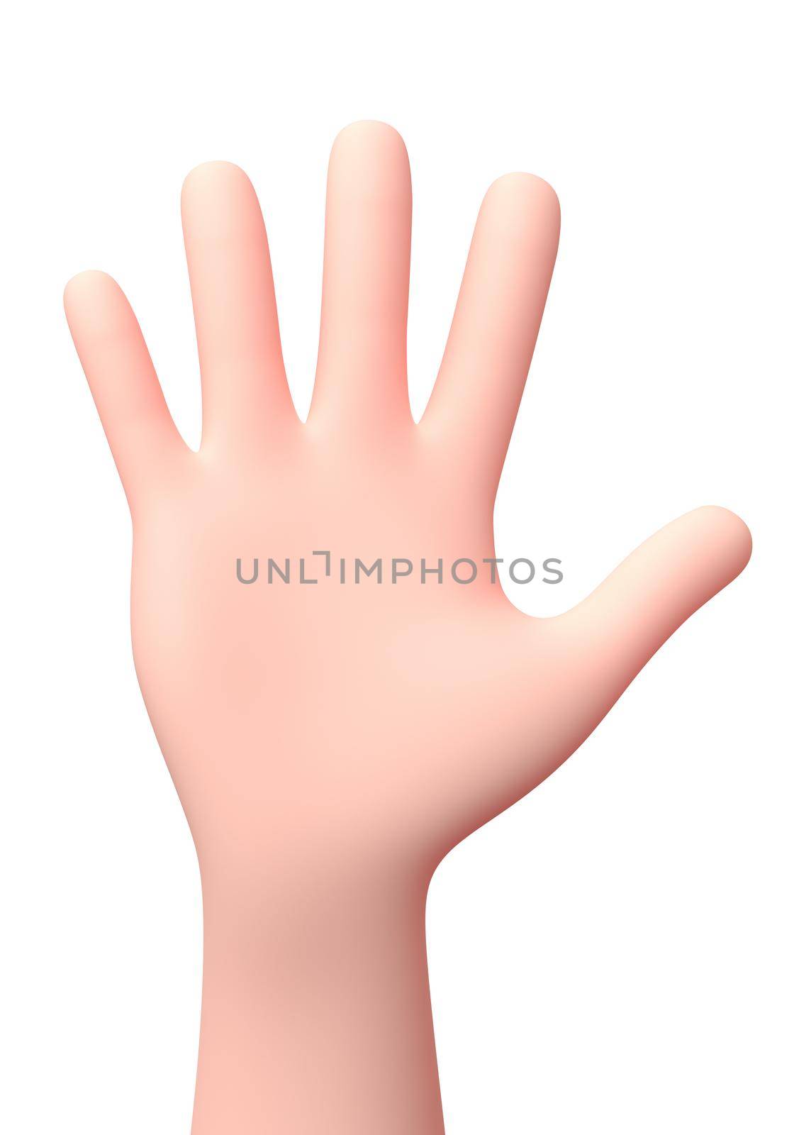 Five Fingers Raised Hand. 3D Cartoon Character. Isolated on White by make