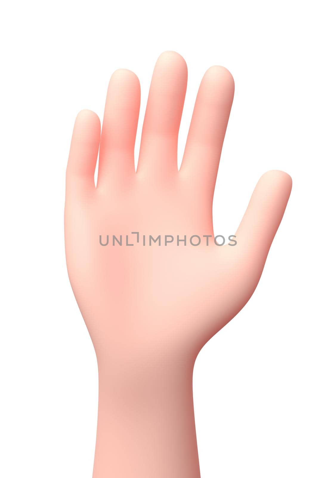 Upraised Hand. 3D Cartoon Character. Isolated on White Background by make