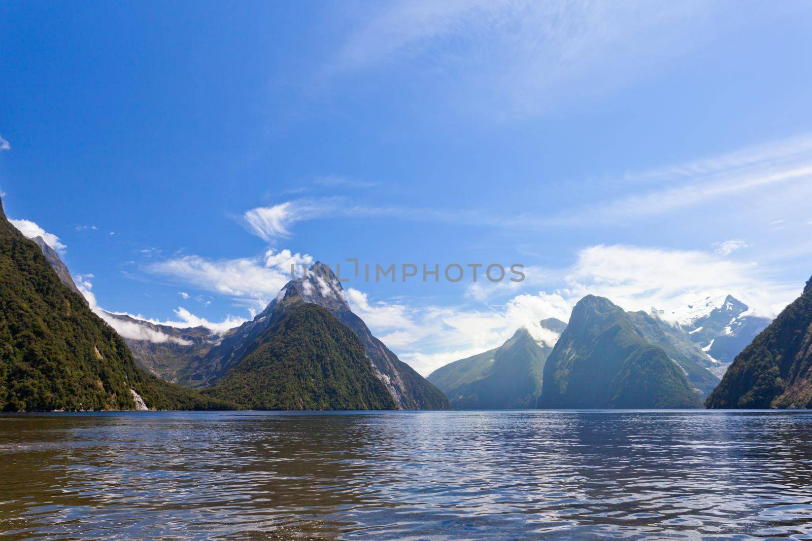 Milford Sound and Mitre Peak in Fjordland NP NZ by PiLens