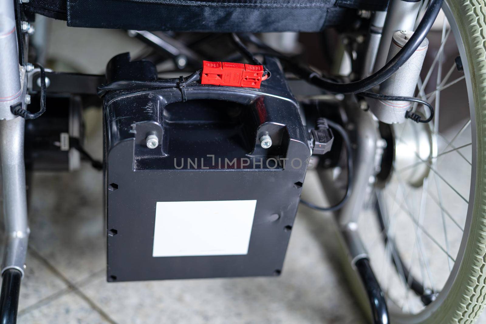 Electric wheelchair with batery for old elder patient cannot walk or disable people use in home or hospital, healthy strong medical concept. by pamai