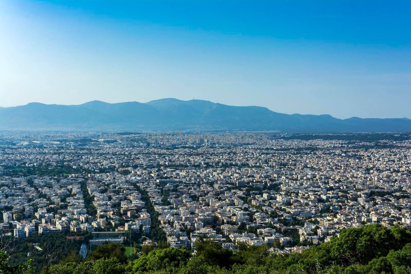 Panoramic view of the city of Athens, from the Hymettus mountain. by ankarb