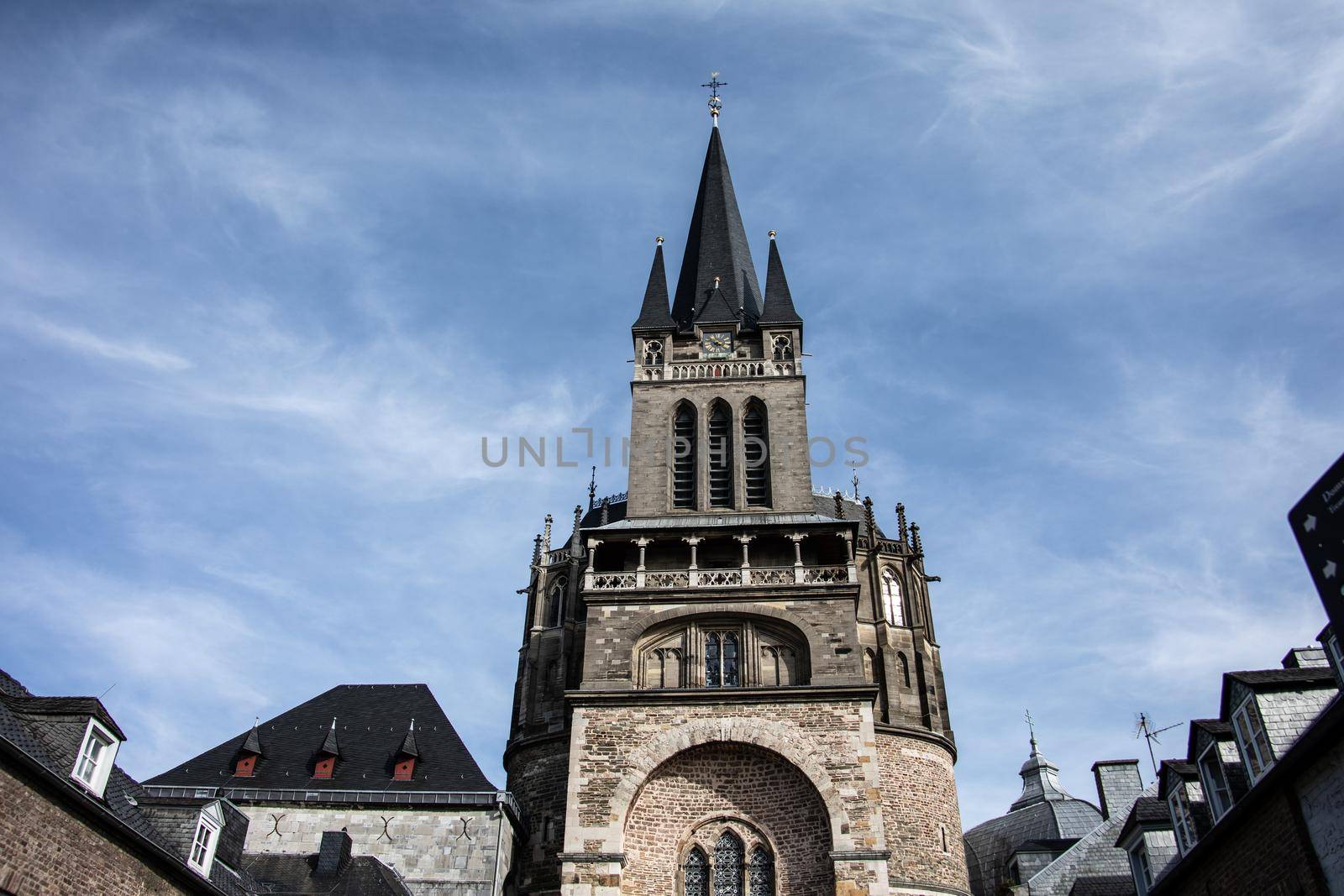 Aachen Cathedral with pointed towers by Dr-Lange