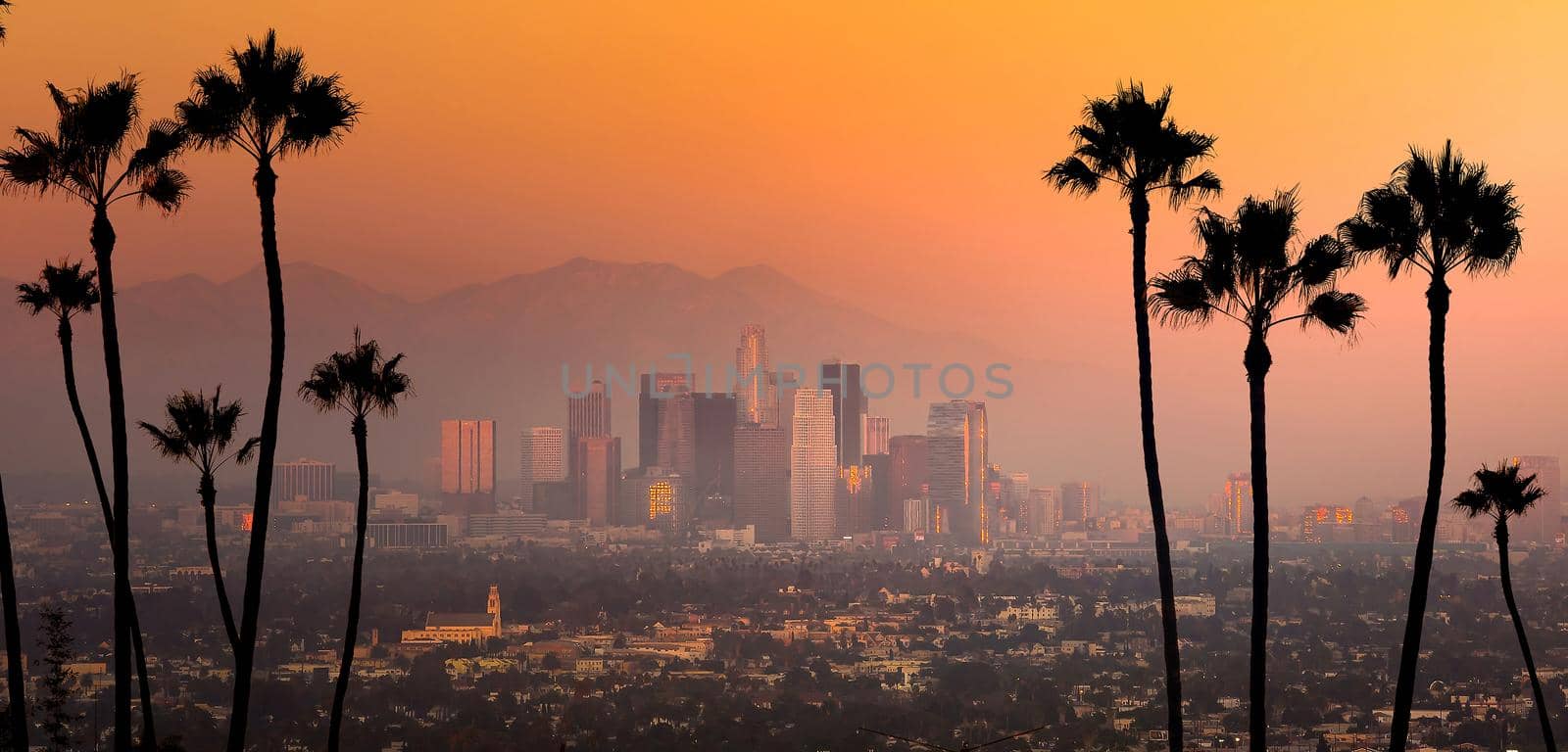 Downtown Los Angeles city skyline, cityscape of LA, United States