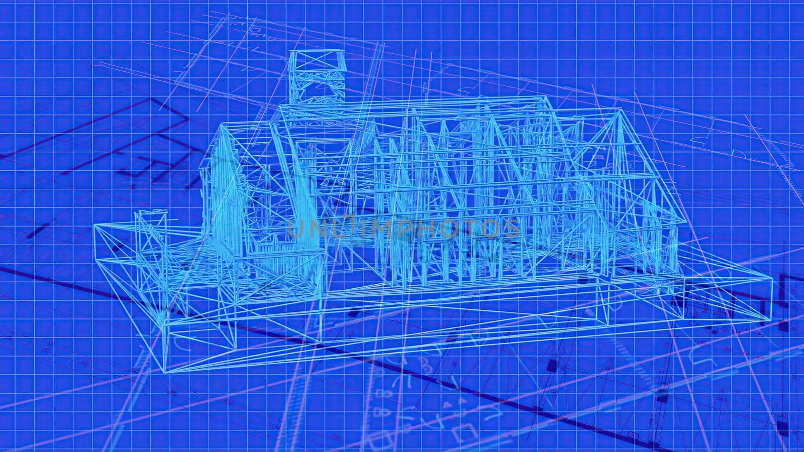 3d illustration - Technical Drawing of floor design being drawn with great detail and ready 3d model of house by vitanovski