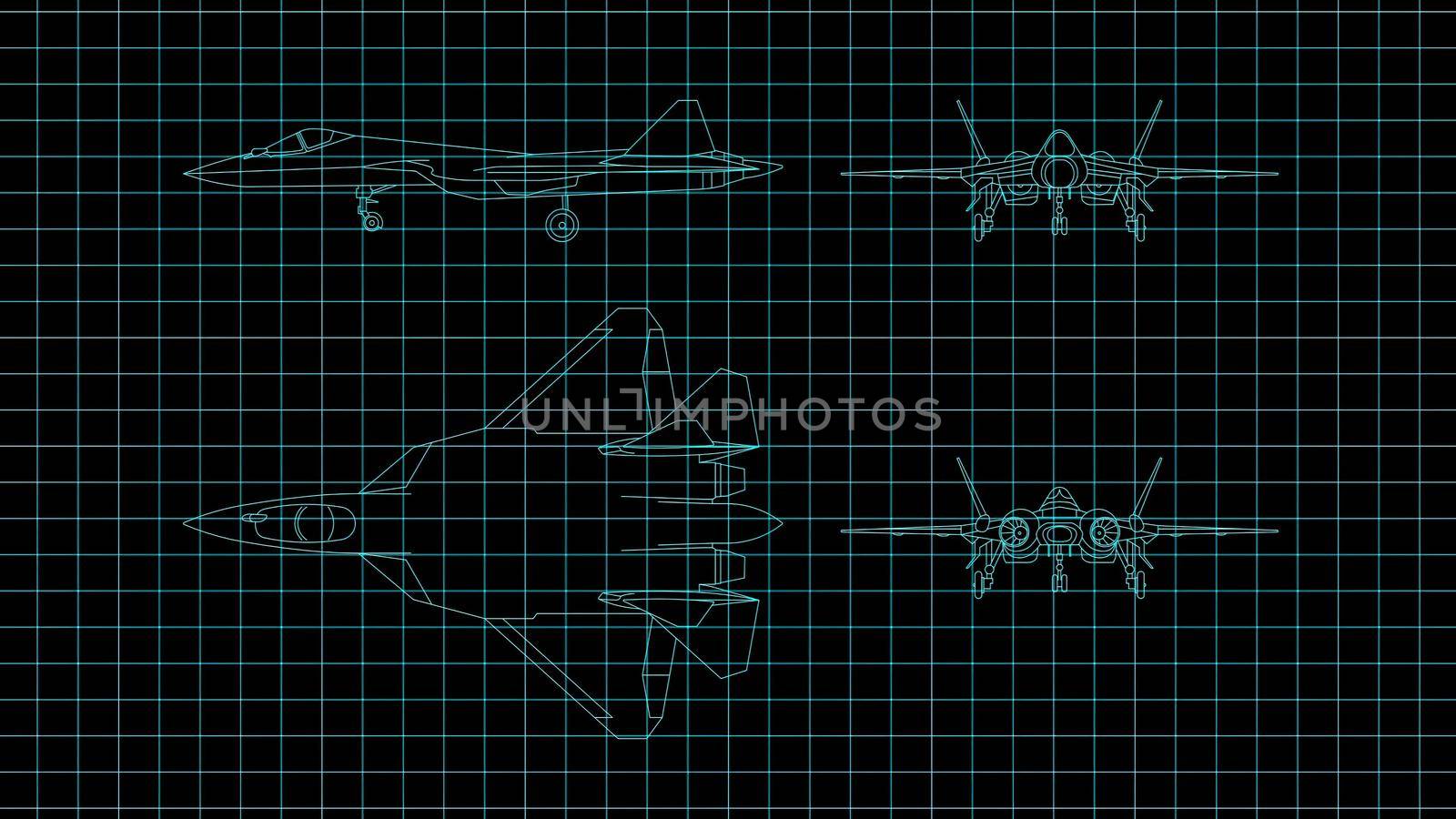 3d illustration - Technical Drawing of airplane design being drawn with great detail 