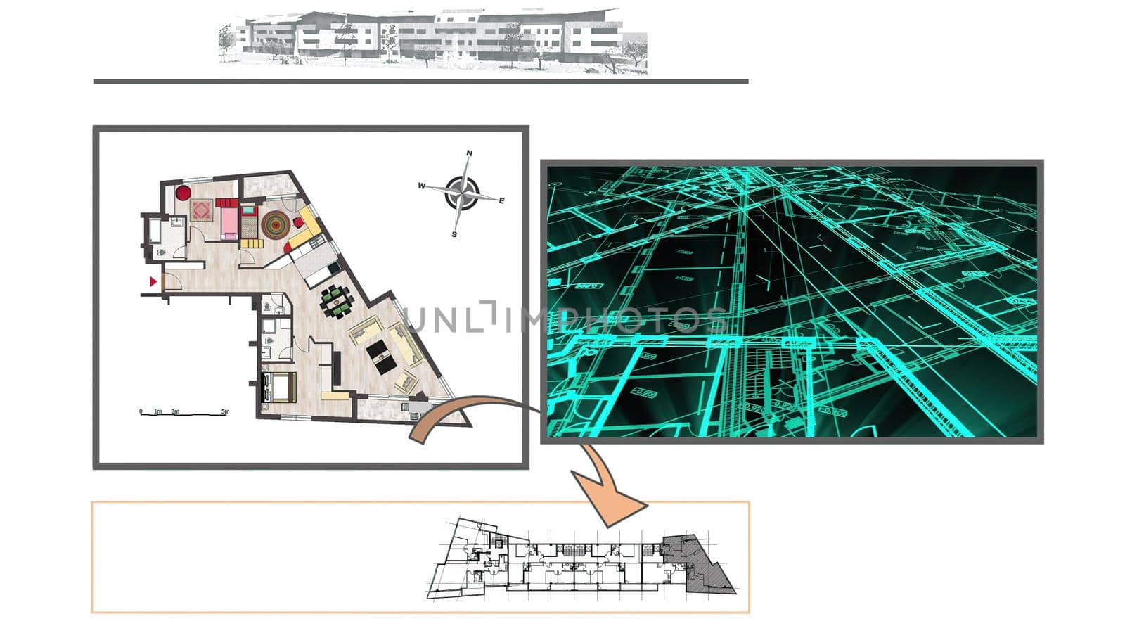 3d illustration - Technical Drawing of floor design being drawn with great detail and ready 3d model of house by vitanovski