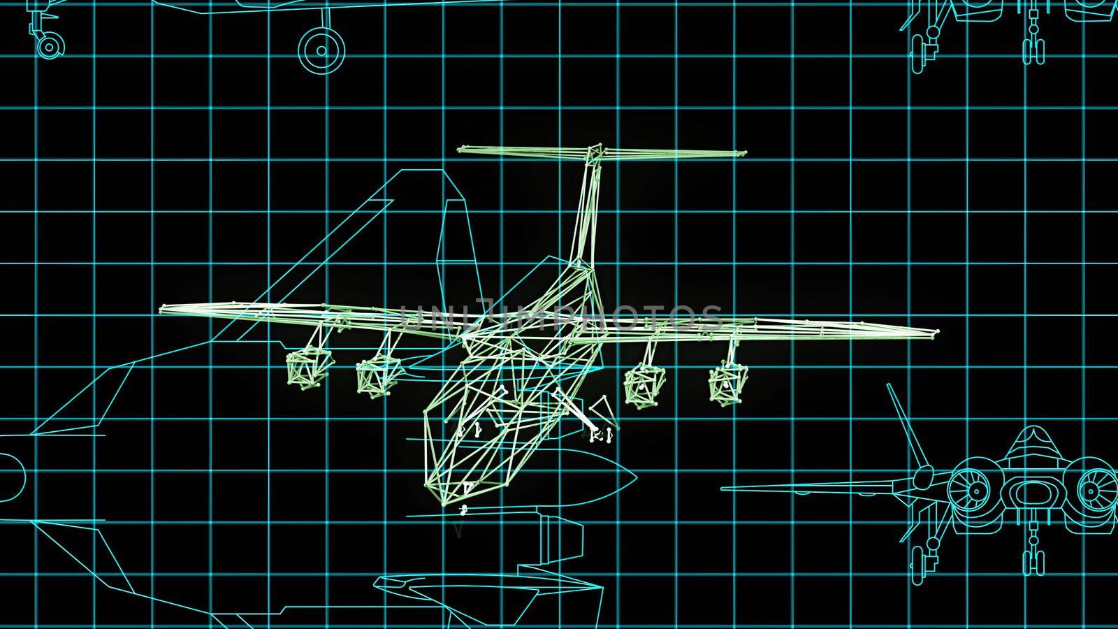 3d illustration - Technical Drawing of airplane design being drawn with great detail  by vitanovski