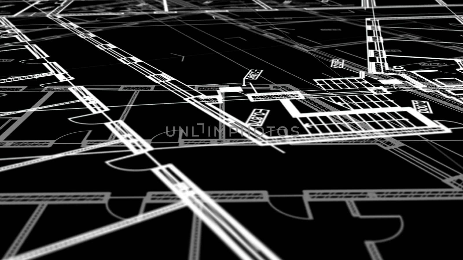 3d illustration - Technical Drawing of floor design being drawn with great detail and ready 3d model of house by vitanovski