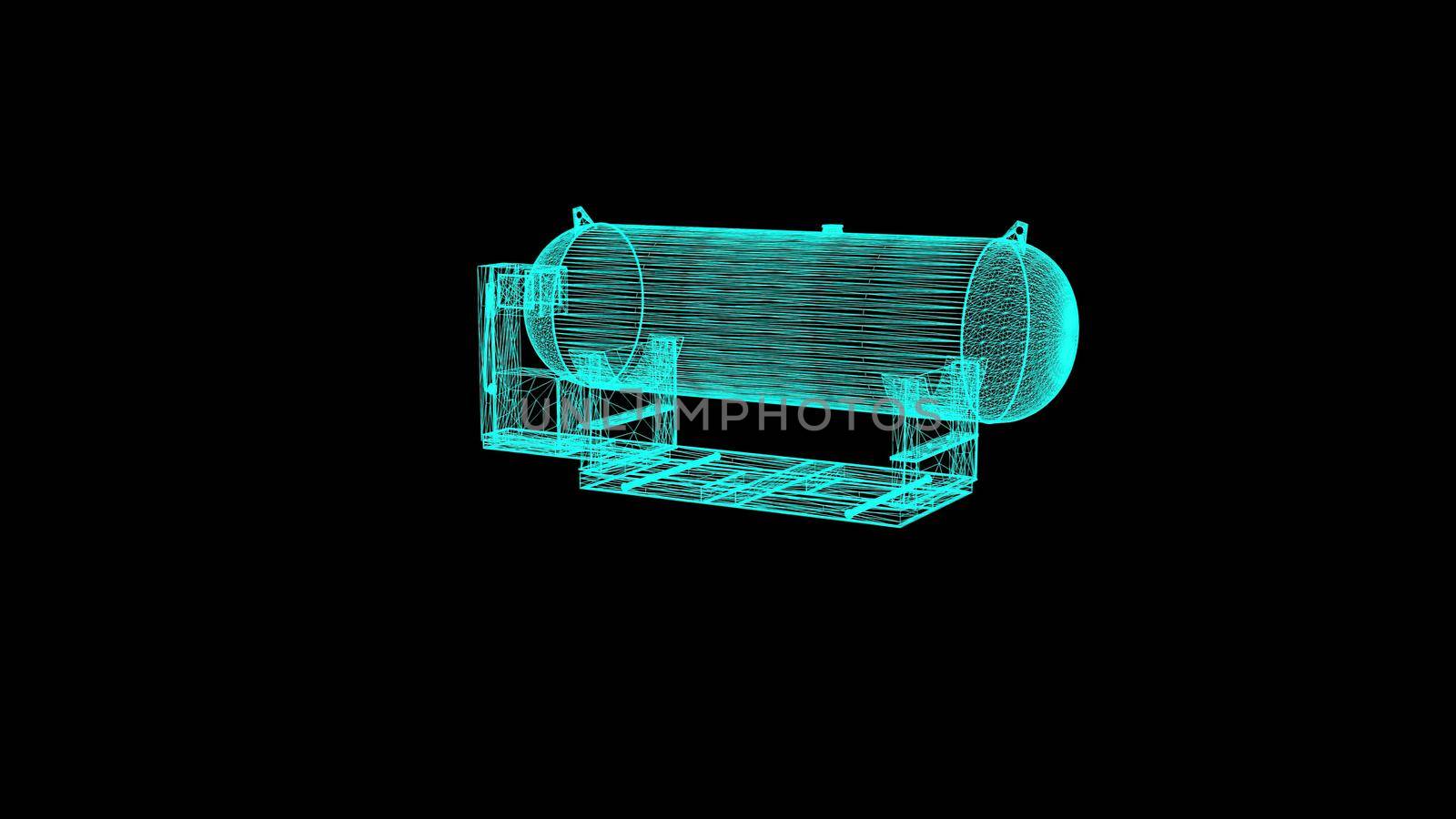 3d illustration - Petrol Station in wire frame on black background
