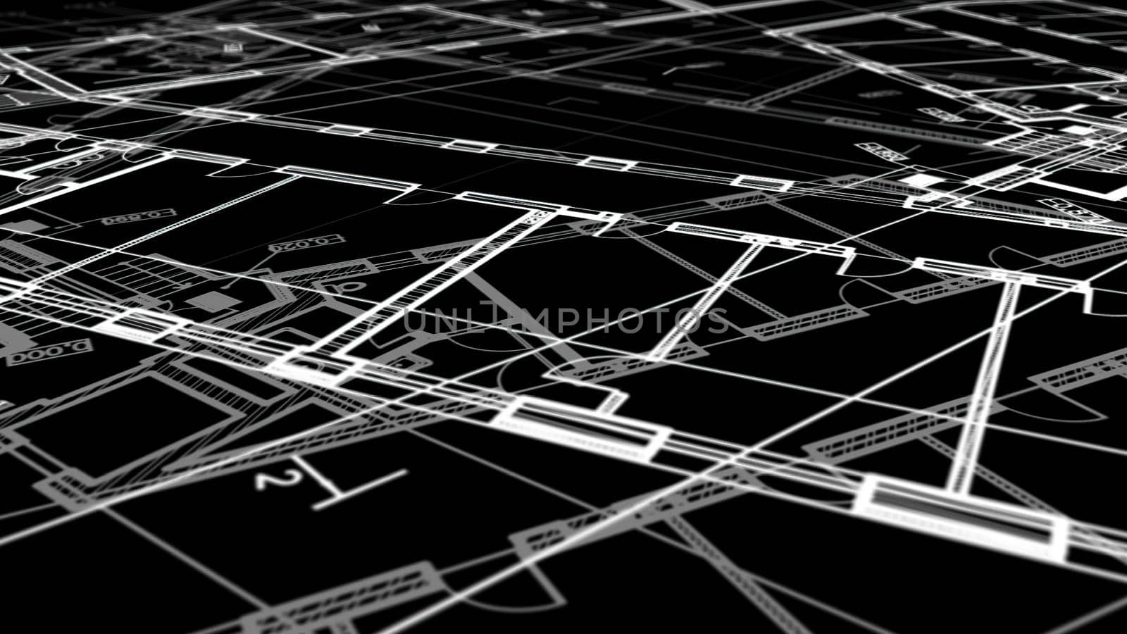 3d illustration - Technical Drawing of floor design being drawn with great detail and ready 3d model of house