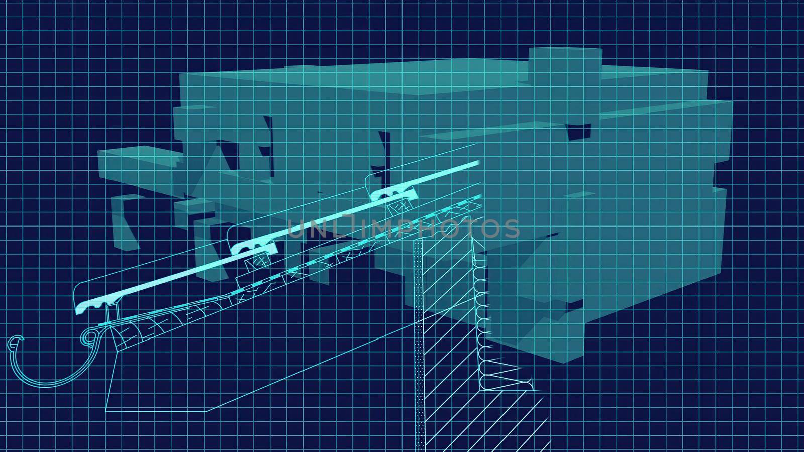 3d illustration - Technical Drawing of floor design being drawn with great detail 