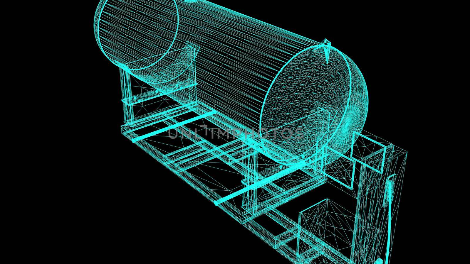 3d illustration - Petrol Station in wire frame on black background
