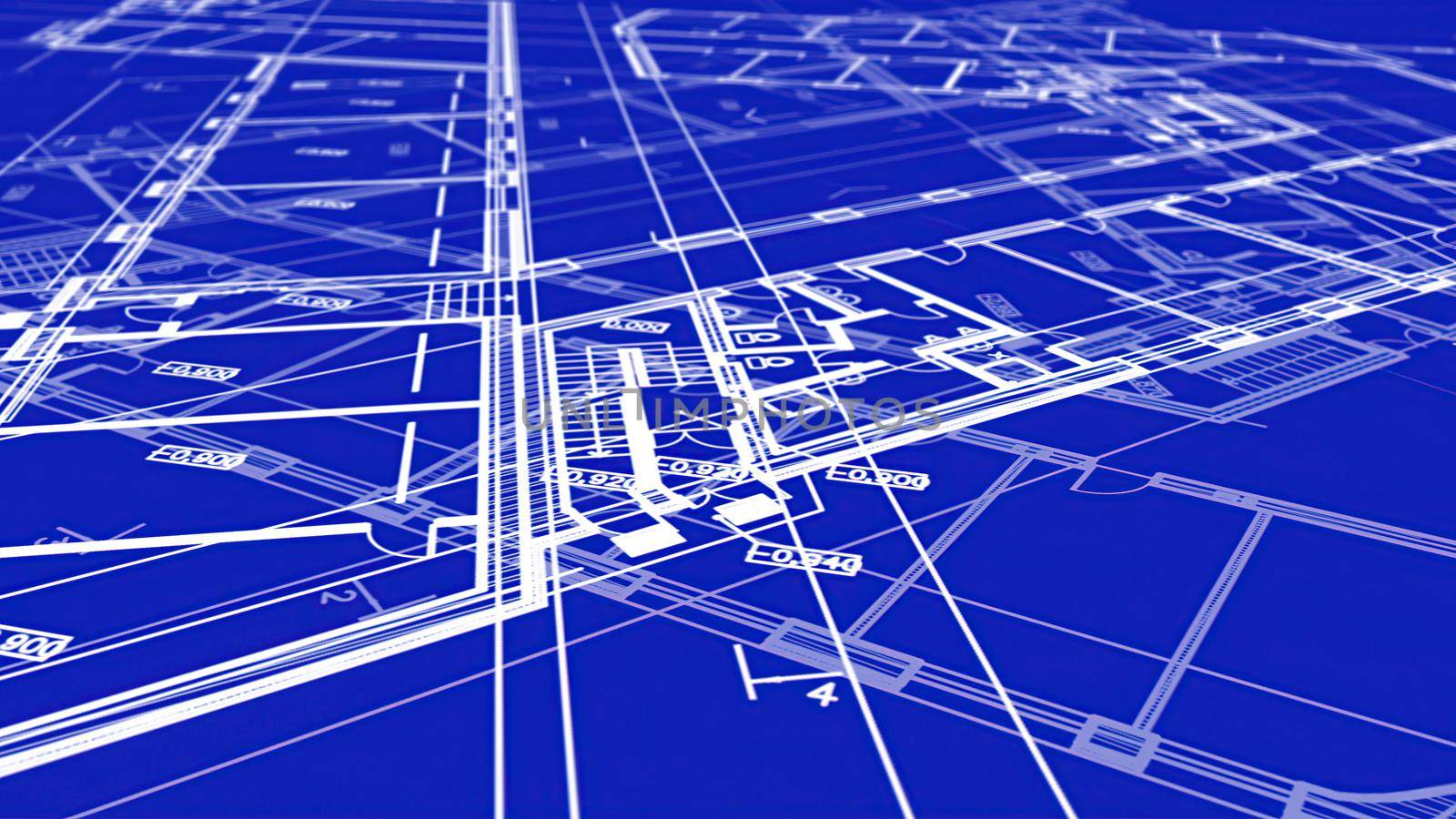 3d illustration - Technical Drawing of floor design being drawn with great detail 