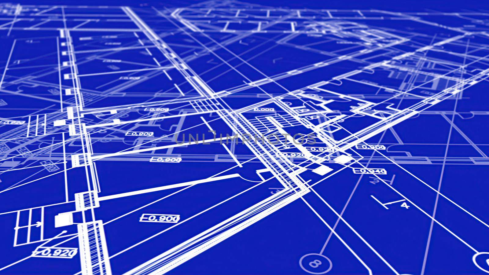 3d illustration - Technical Drawing of floor design being drawn with great detail 