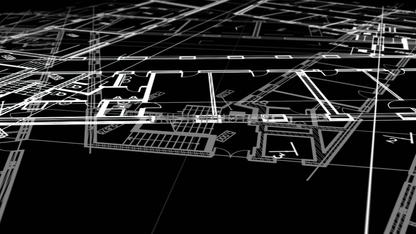 3d illustration - Technical Drawing of floor design being drawn with great detail and ready 3d model of house