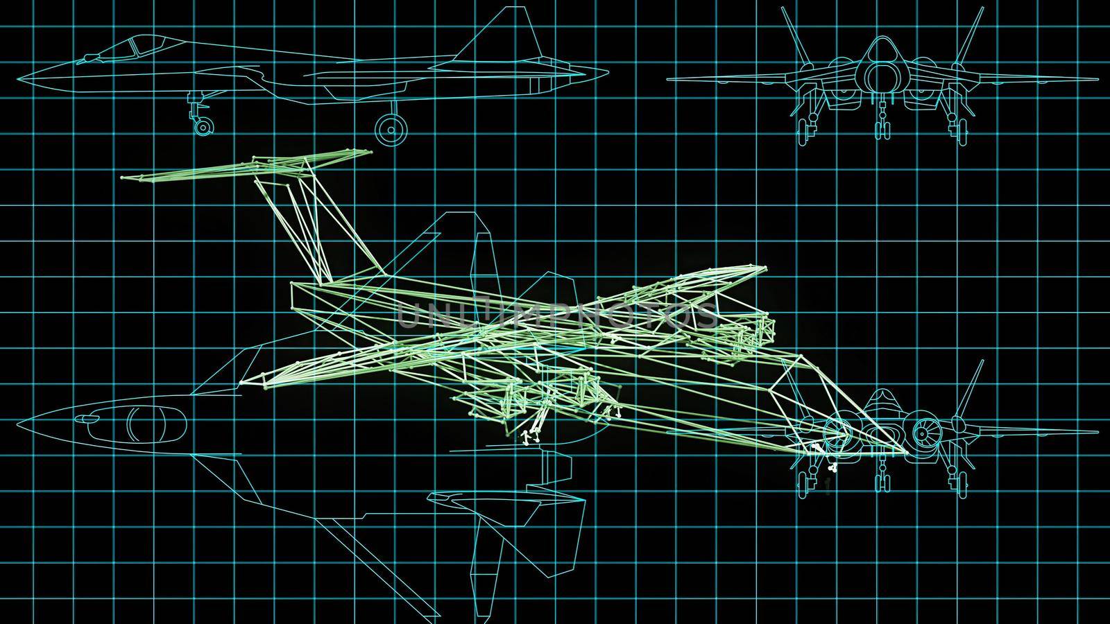 3d illustration - Technical Drawing of airplane design being drawn with great detail 