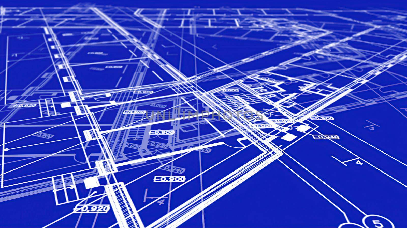 3d illustration - Technical Drawing of floor design being drawn with great detail 