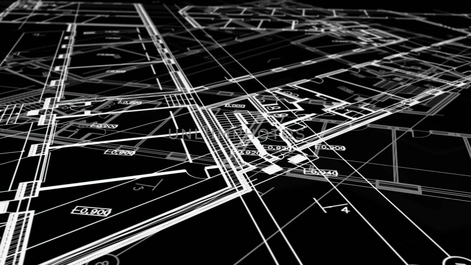 3d illustration - Technical Drawing of floor design being drawn with great detail and ready 3d model of house by vitanovski