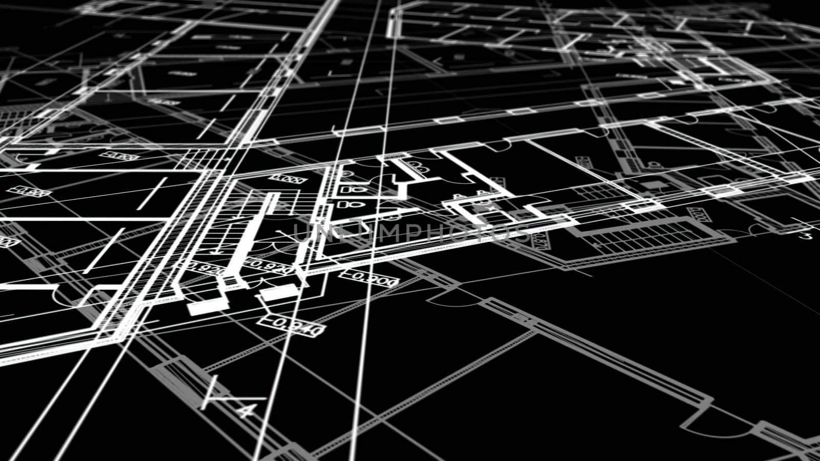 3d illustration - Technical Drawing of floor design being drawn with great detail and ready 3d model of house by vitanovski