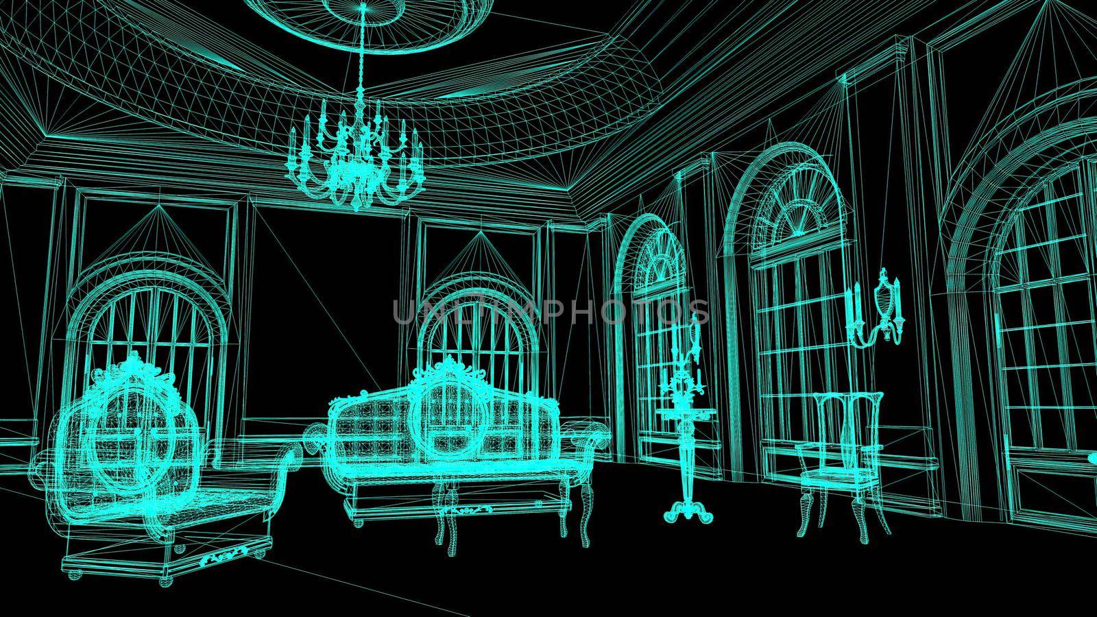 3d illustration - Technical Drawing of floor design being drawn with great detail  by vitanovski