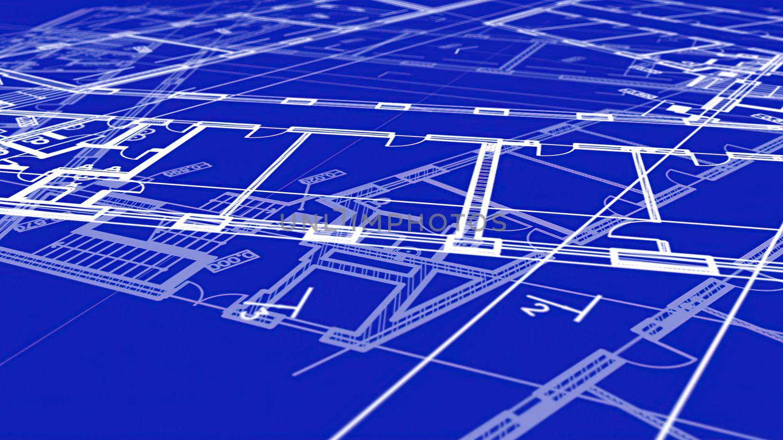 3d illustration - Technical Drawing of floor design being drawn with great detail 