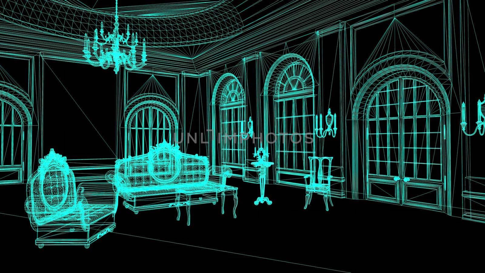 3d illustration - Wireframe Model Of Pompous Palace With Columns by vitanovski