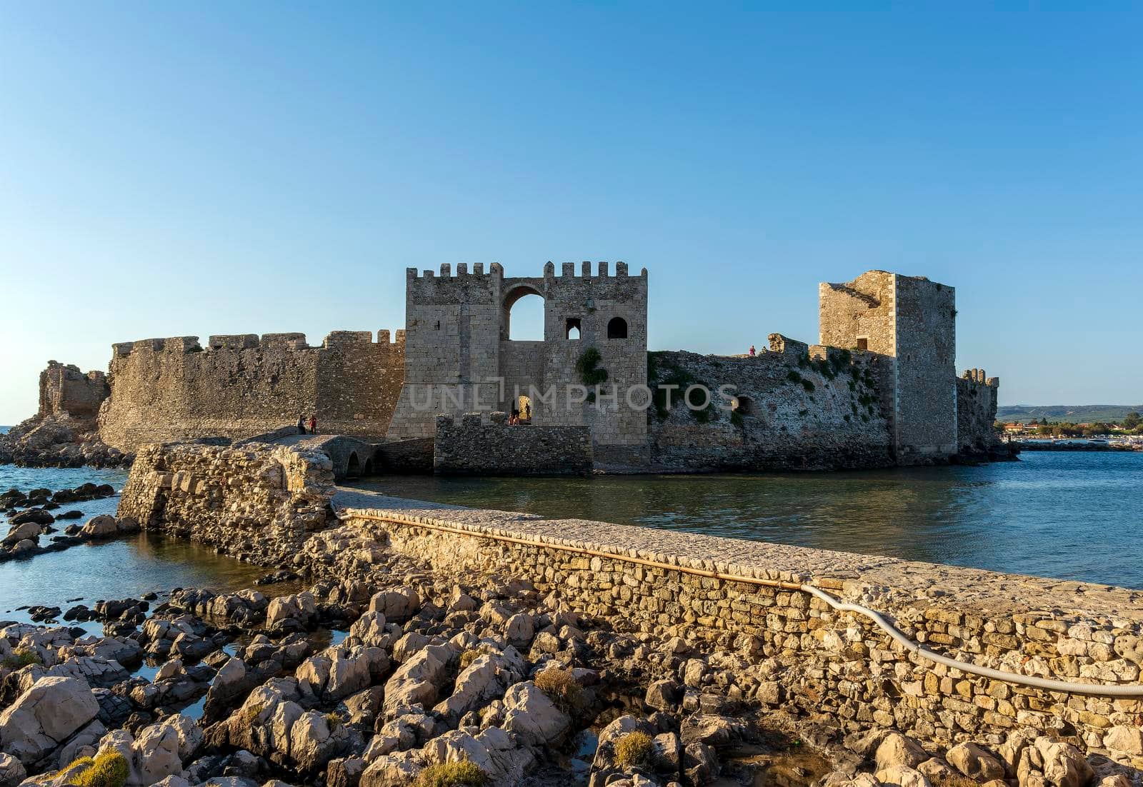 Methoni, Greece - August 10, 2018: The Methoni Venetian Fortress in the Peloponnese, Messenia, Greece. The castle of Methoni was built by the Venetians after 1209.
