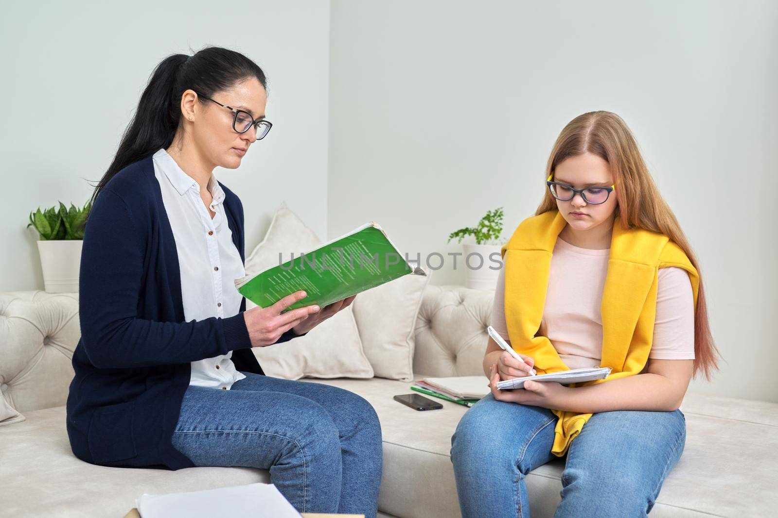 Female teacher studying individually with teenage girl by VH-studio