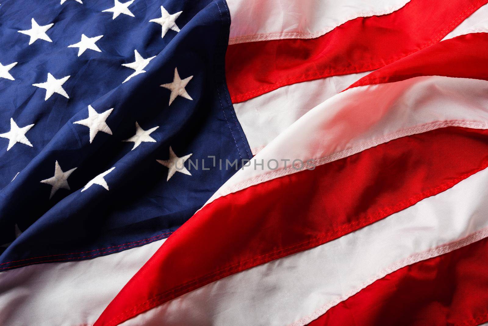 America United States flag, memorial remembrance and thank you of hero, studio shot with copy space concrete board background, USA holiday Veterans or Independence day concept