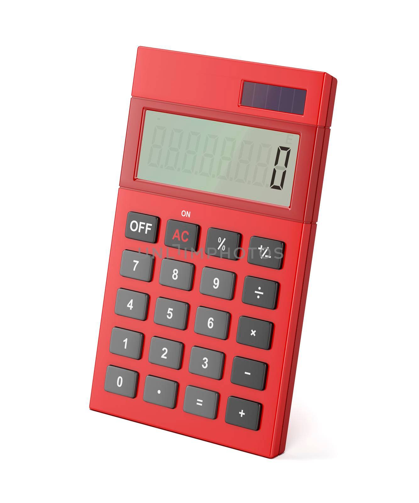 Red calculator on white background