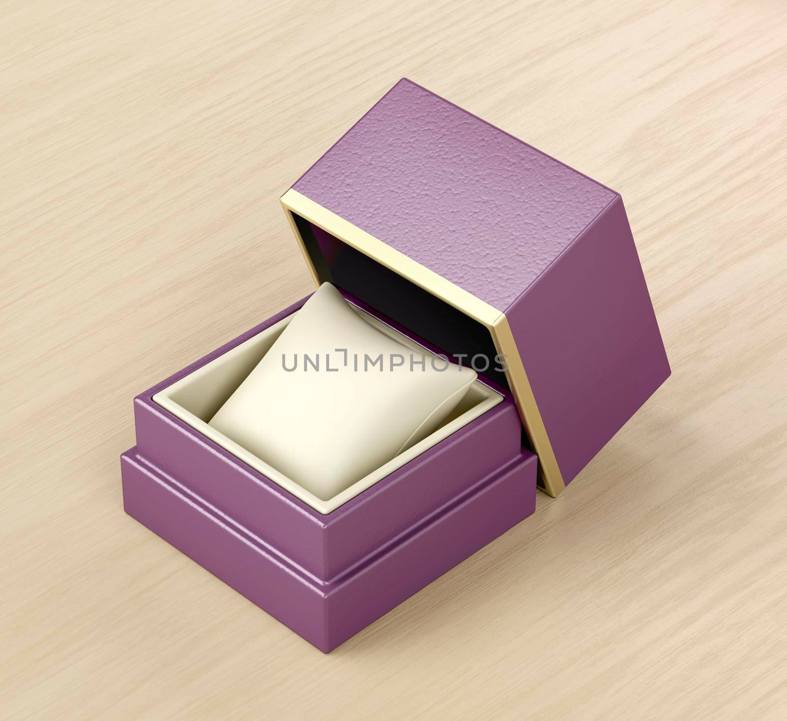 Purple watch box on wooden desk