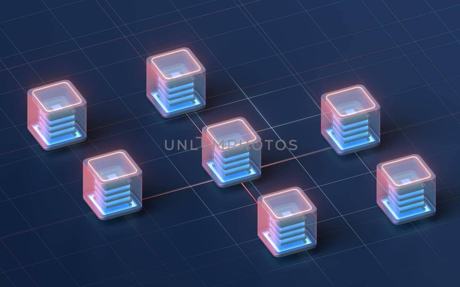 Block chains with a black background, 3d rendering. by vinkfan