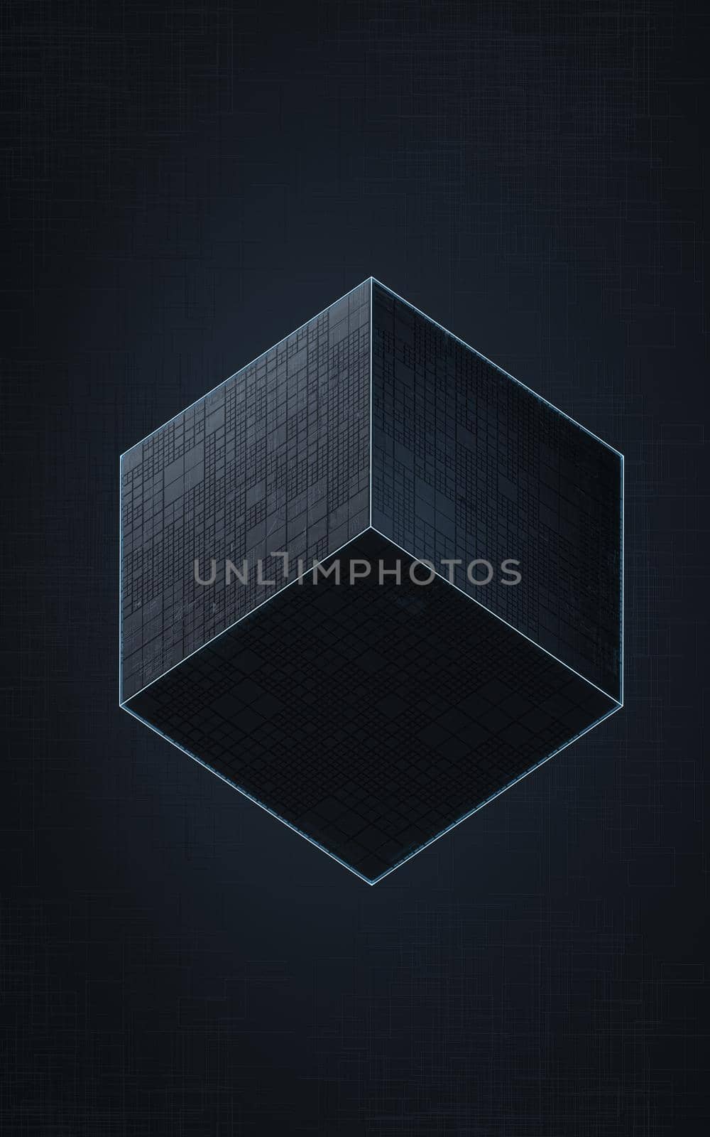 Cube with black background, science and technology, 3d rendering. by vinkfan