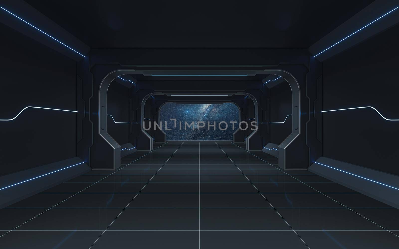 Tunnel of the future, futuristic room, 3d rendering. by vinkfan