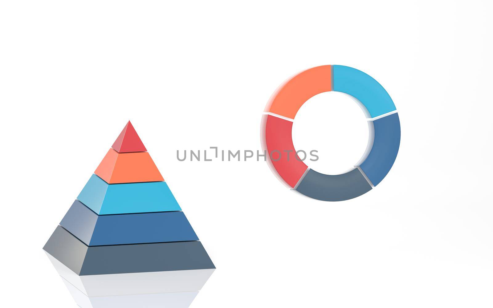 Pyramid diagram and ring diagram, 3d rendering. Computer digital drawing.