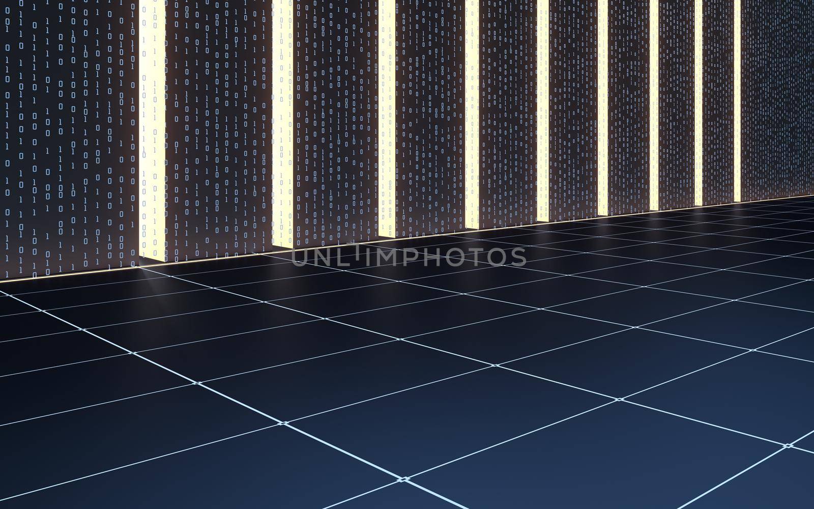 Futuristic wall and light, 3d rendering. Computer digital drawing.