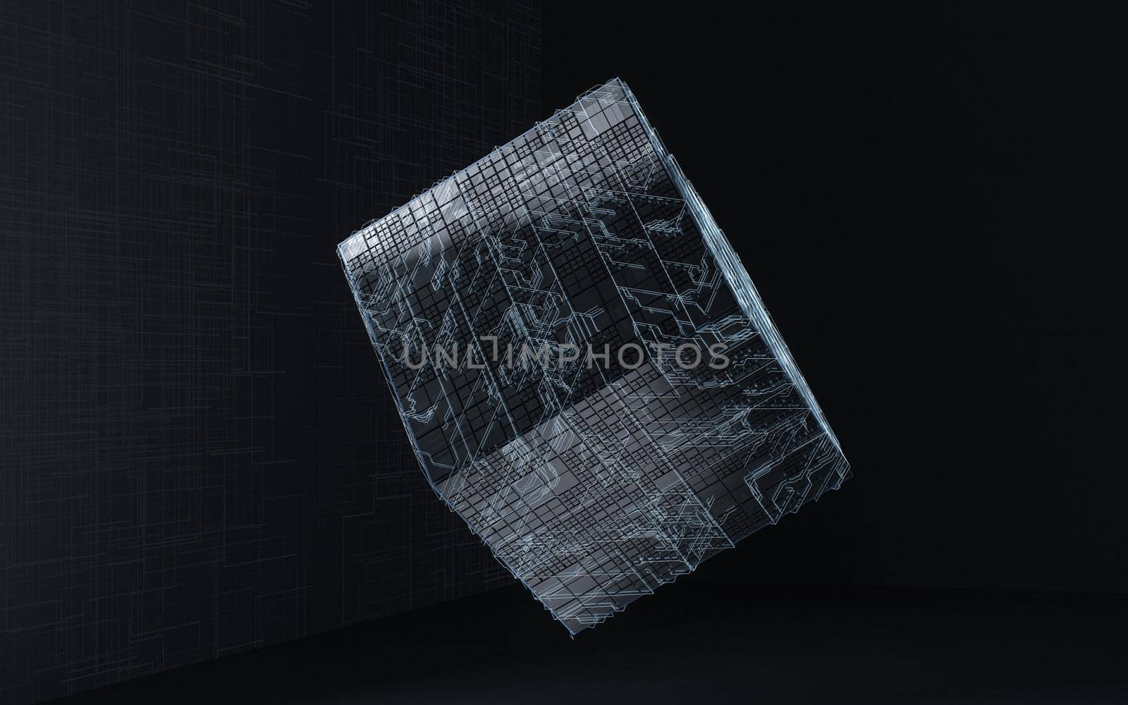 Cubes with black background, science and technology, 3d rendering. by vinkfan
