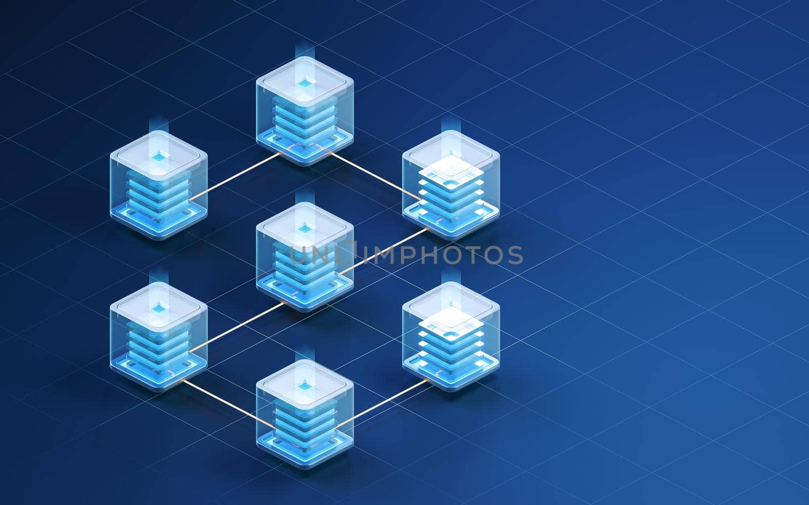 Block chains with blue background, 3d rendering. Computer digital drawing,